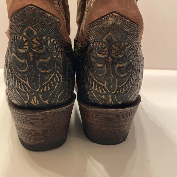 Women's Ferrini Western Hand Tooled Brown Leather Cross Wing Cowboy Boots Sz 7.5 - Picture 8 of 15